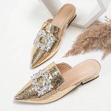 Cómodas y fáciles de usar sandalias planas tipo slide minimalistas francesas en oro y plata - Dorado - Ver 3