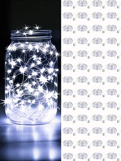 20pcs Battery Powered LED Fairy Lights, Copper Wire, Firefly Starry Lights For Mason Jars, Weddings, Parties, Tabletop Decor, Christmas; 100cm Silver Wire LED Mini String Lights For Bedroom, Weddings, Mason Jars, DIY Crafts, Christmas Wreaths, Party Decor, Warm White