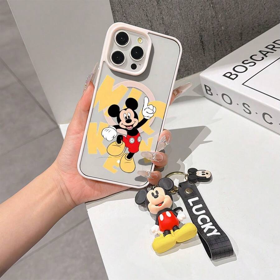 This Disney Mickey Mouse Pattern Lanyard Phone Case Features A Strong Magnetic Closure And Full Coverage Of Acrylic And TPU Material. It's Shockproof, Lightweight, And Suitable For IPhone17/16/11/13/15/15 Plus/15 Pro/15 Pro Max/12/14 Pro Max/11 Pro Max/12 Pro/12 Pro Max/13. It's A Popular Birthday Gift, Business Gift, Durable, Stain-Resistant, And Fingerprint-Resistant New Phone Case For Men And Women. It Also Includes A Mickey Mouse Phone Case And Mickey Mouse Doll Bracelet. Compatible With SamsungGalaxy S20, S21, S22, S23, And S24 Series. It's The Perfect Gift For Friends And Family. This Stylish Phone Case Is Fun, Lightweight, And Durable. IPhone17 Pro Max Phone Case, Minnie Phone Case. - 粉色 - 查看 1
