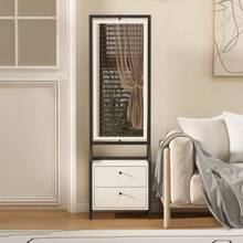 360° Jewelry Cabinet With Full-Length Mirror, Rotating Jewelry Cabinet With 2 Lower Drawers, Free Rotation, Ample Storage Space. - White - View 4
