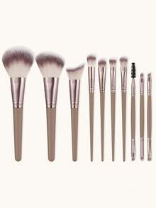 10pcs Multifunctional Makeup Brush Set, Includes Powder Brush, Blush Brush, Foundation Brush, Eyeshadow Brush, Contour Brush - Brown - View 11