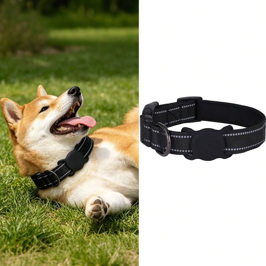Adjustable Reflective Dog Collar With AirTag Holder, Soft Nylon Material Anti-Lost Collar Suitable For Small, Medium And Large Dogs