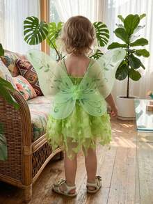 Vestido de Mariposa para Niña Pequeña con Alas, Conjunto de 2 Piezas, Vestido A Línea Estiloso con Tirantes Finos, Disfraz de Mariposa para Bebé - Verde - Ver 3