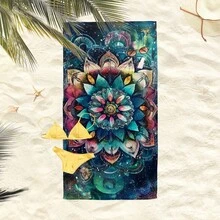 1条波西米亚曼陀罗沙滩巾，超柔软超细纤维特大号沙滩毯，高吸水性浴巾，适合旅行、游泳池、潜水、冲浪、瑜伽、露营，多种尺寸可选，沙滩必备配件 - 波希米亞曼陀羅花 - 查看 3