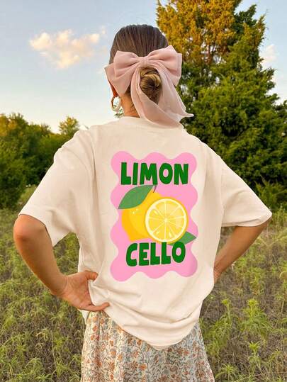 1pc Lemon Print Short Sleeve T-Shirt For Teenage Girls, Soft & Comfortable, Fashionable Summer Wear For Students