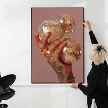1pc, Canvas Wall Art, Framed Wall Art, Handheld Disco Ball Design, Gray-Pink Home Decor Wall Art, Disco Ball Print, Y2K Mirror Ball Wall Art, Modern Charming Wall Decor, Mirror Ball Poster, Apartment Decor, College Dorm Decor, Posters, Home Gallery, Room Decor, Home Decor, Dorm Decor, Bedroom Decor, Living Room Decor, Bathroom Decor, Office Decor, Kitchen Decor, Gifts, Mother's Day Decor - Multicolor - View 6