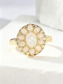 1枚奢华花朵鸡尾酒戒指，波西米亚风婚礼/订婚戒指，镶嵌椭圆形仿合成蛋白石，四季皆宜的优雅礼物，适合派对和宴会。 - 戒指 - 查看 3