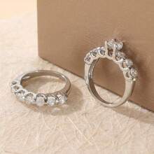 Silver Tone Wedding Ring Set, Suitable For Daily Wear And Gift Giving, Ideal For Couples, Christmas, And Weddings - Silver - View 1