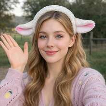 1个可爱小羊耳朵发箍，带毛绒蝴蝶结铃铛，甜美羊耳朵发夹发饰 - 彩色 - 查看 5