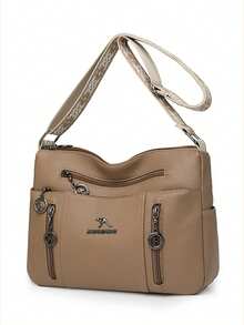 2026 New Fashion Soft Leather Crossbody Bag For Women, Multi-Layer Shoulder Bag, Middle-Aged Mom Bag, Large Capacity Commute Bag - Khaki - View 5