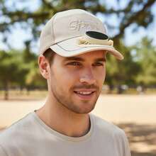 Breathable Baseball Cap Solar Powered Fan Hat Baseballs Hat For Men Women, USB Rechargeable Sun Protection Hat For Outdoor - Ivory - View 5