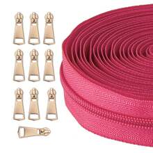 1 Bộ, (177 inch/450 cm/5 yard) Khóa kéo nylon #5 + 10 đầu kéo khóa màu vàng nhạt, Thích hợp cho việc may vá tại nhà, tự làm và thay thế khóa kéo. - 5NL+8#đau - Xem 5