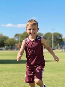 Boys' Premium Soccer Jersey And Shorts Set With Sleeve Detail And Lightweight Fabric - 酒紅色 - 查看 6
