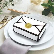 Hộp quà tặng sang trọng kiểu phong bì (10/20 chiếc), kèm tem dán hình hoa hồng vàng, hộp bìa cứng màu trắng theo phong cách tối giản đen trắng, hộp quà cưới, hộp quà sinh nhật, hộp quà tặng ngày lễ. - Xem 2