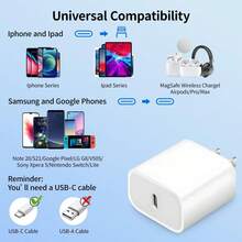 20W USB C Travel Fast Charger Adapter, With 6.6ft/3.3ft USB C To Type C Data Cable, Compatible With IPhone 17/16/15/Pro/Pro Max, Compatible With Samsung Galaxy S26/S25/S24/S23/S22/S21/S20 And Other Type-C Devices, Suitable For Home, Office And Travel, White - US A Type Plug(110-127V) - View 7