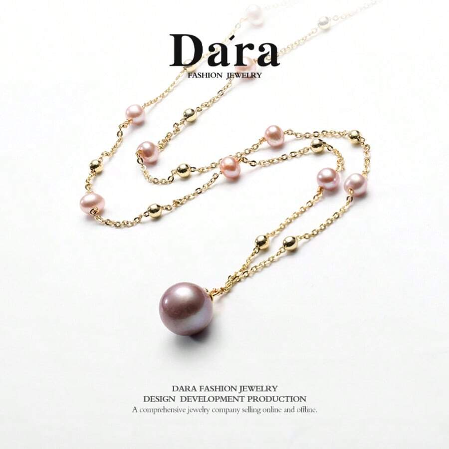 DARA - Dây chuyền ngọc trai 1 chiếc, ngọc trai nước ngọt màu tím 5-6mm & 10-11mm, thiết kế hình ngôi sao, thích hợp đeo hàng ngày, đi làm, làm quà tặng, kèm hộp quà. - Màu tím - Xem 1