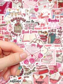 50pcs Valentine's Day Bookish Stickers For Laptops, Suitcase, Scrapbook, Storage Box, Decorative DIY, Graffiti Stickers - Multicolor - View 6