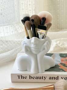 White/Black Artistic Makeup Brush Holder, Creative Multifunctional Pen Cup, Makeup Brush Organizer, Decorative Sculpture, Office Supplies, Lightweight Desktop Storage Box, Suitable For Vanity, Bathroom, Office, No Assembly Required, Suitable As Birthday Gift, Room Decor - Multicolor - View 4