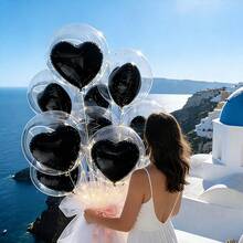 10pcs 20-Inch Red Heart Shaped Transparent Bubble Balloons Set, Suitable For Valentine's Day, Birthday, Wedding, Proposal And Anniversary, Large Red Heart Balloons - Indoor & Outdoor Balloon Decor, No Electrical Accessories Or Power Required - Black - View 1