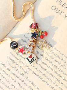 1pc Love Yourself Slogan Charm Necklace, Cross Necklace, Cherry Necklace, Star Necklace, Dark Star Necklace, Party Necklace - Gold - View 5