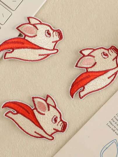 Cute Flying Pig Cartoon Embroidery Patch, Mixed Color, Polyester Fiber-Used For Ironing/Sewing Decals For Clothing, Bags, Shoes, Hats And Home Decoration.