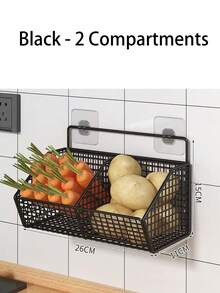 Rak Keranjang Dapur Logam Tahan Lama yang Dipasang di Dinding, Pengorganisasi Penyimpanan Dapur Multifungsi, Dapat Menggantung Rempah-rempah, Bawang Putih, Bawang Bombay, Sayuran, Secara Efektif Meningkatkan Pemanfaatan Ruang Dapur dan Mengurangi Kekacauan - Hitam - View 15