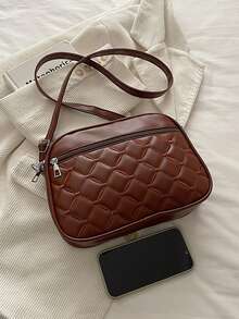 优雅菱形刺绣小方包，时尚多层妈妈单肩包，热销女士斜挎包 - 咖啡 - 查看 9