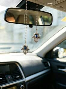 1 pieza Colgante de coche de la Mano de Fátima con ojos azules de diamante, decoración colgante interior para el espejo retrovisor - A - Ver 3