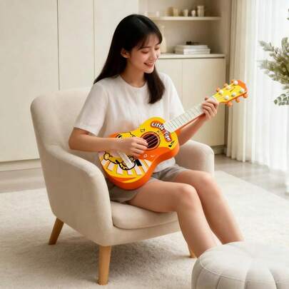 19-Inch Colorful Graffiti Ukulele, 6-String Guitar Instrument, Suitable For Beginner Male And Female, Toy, Playable Realistic Mini Guitar, Cartoon Pattern