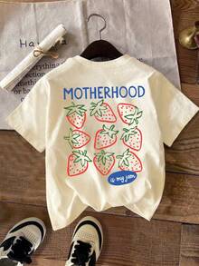 “当妈妈是我的最爱”T恤 - 草莓妈妈图案T恤，女士休闲T恤，适合任何场合 - 杏色 - 查看 5