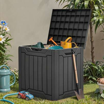 31 Gallon Outdoor Resin Deck Box, Waterproof Storage Box, Lockable, Black