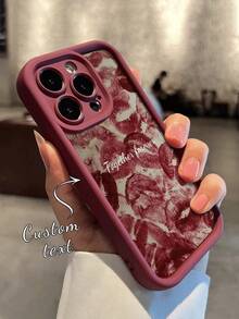1pc Customized Font Design Phone Case, Eternal And Fashionable. Compatible With Apple, Transsion, And Other Phone Models - Burgundy - View 2