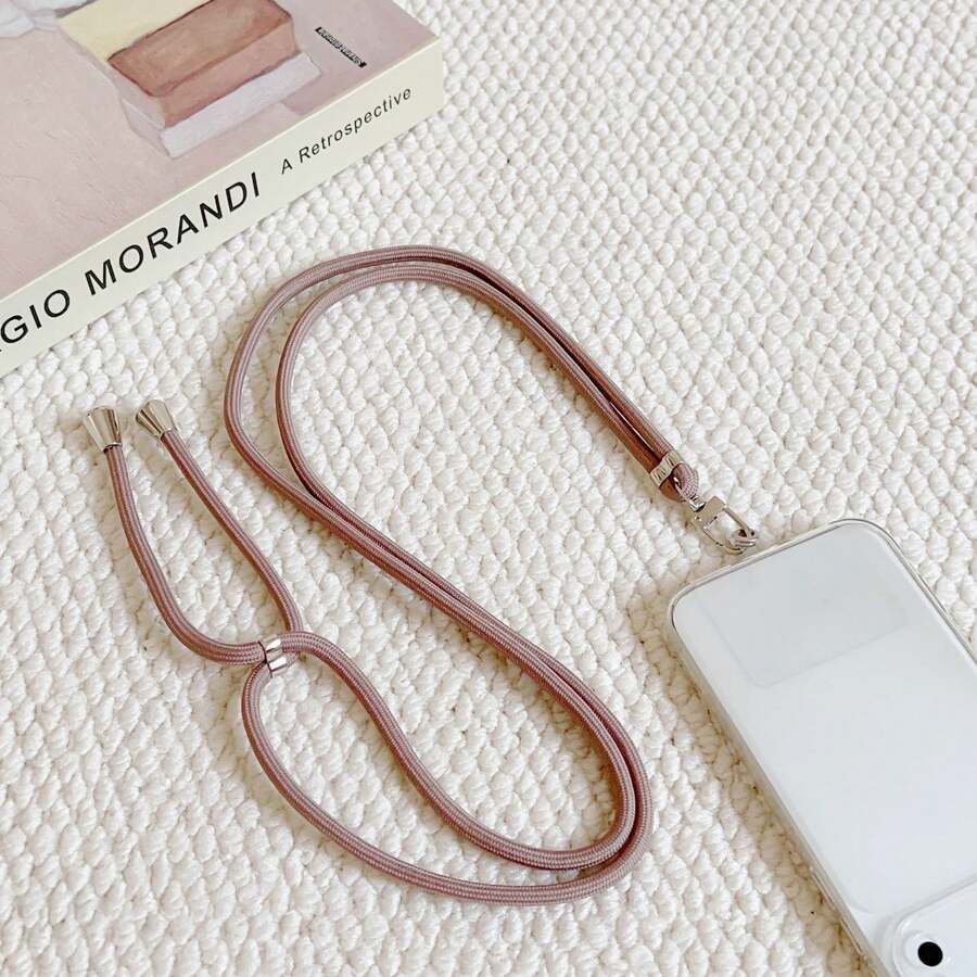 Adjustable Universal Solid Color Phone Lanyard, Unisex Detachable Halter, Durable Anti-Lost Phone Necklace, Multi-Functional Phone Halter, Adjustable Length - Brown - View 1