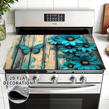 1pc Blue Butterfly Floral Theme Coffee Machine Mat, Dishwasher Mat, Utensil Mat, Table Mat, Specially Suitable For Coffee Machines And Coffee Pots, Bar Counter Mat, Bar Accessories, Ideal For Kitchen Use - Multicolor - View 5