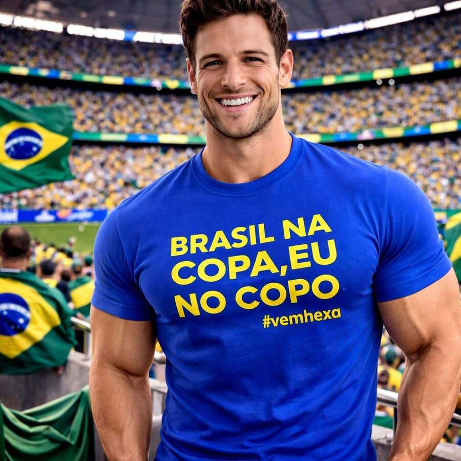 Men's Streetwear T-Shirt With "Brazil At The World Cup, Me In The Cup" Print. Comfortable, New Release 2026. - 藍色 - 查看 1