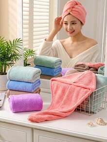 Hair Drying Caps With Button Closure, Super Absorbent Quick-Dry Hair Towels, Hair Wraps Suitable For Girls And Women, Perfect For Long And Thick Wet Hair Hair Bonnet Shower Towels For Beauty Salon, Hotel Sports,Home Essentials, Towel, Skin Care - Multicolor - View 3