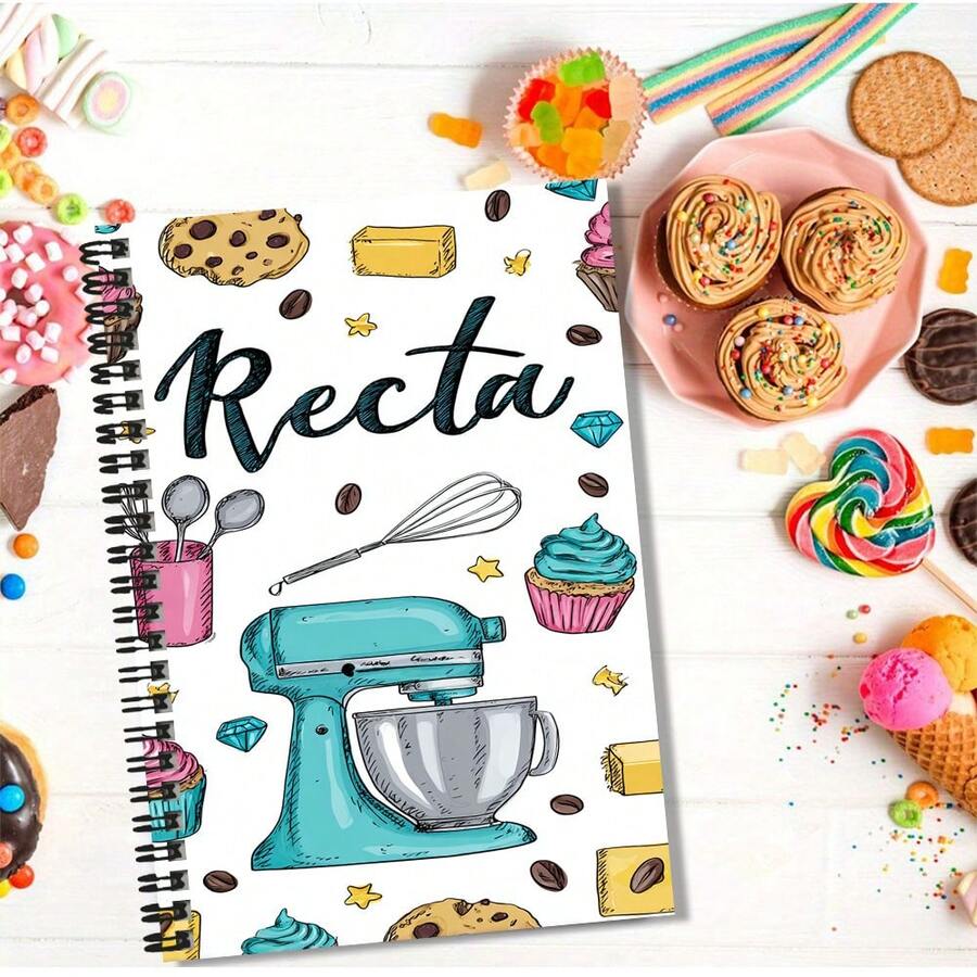 Sổ tay lò xo vẽ tay dễ thương chủ đề làm bánh, bìa có các yếu tố như máy trộn, bánh cupcake, thích hợp cho những người nội trợ ghi nhật ký nấu nướng, lên kế hoạch nấu ăn, cũng có thể dùng làm vở ghi chép học tập, một lựa chọn tuyệt vời để sử dụng cá nhân hoặc làm quà tặng. - N - Xem 1