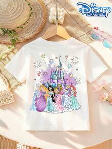 Disney Castle And Princess Pattern Summer T-Shirts, Perfect For Boys And Girls To Wear To Holiday Parties, Meals, Outdoor Play And Travel, And As A Children's Gift For A Trip To Disneyland. - 白色 - 查看 3