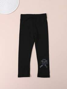 1 chiếc quần legging lửng cho bé gái, thiết kế nơ đính đá dễ thương, họa tiết mèo, ôm sát, đa năng cho mùa xuân, hè và thu giao mùa. - Nhiều màu - Xem 27