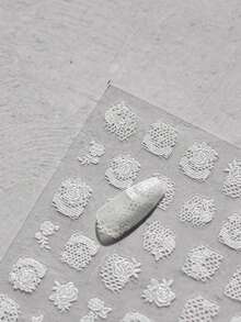 1片 5D可愛蕾絲美甲貼紙，白色日系玫瑰美甲貼花，手工美甲配件 - 白色 - 查看 2