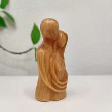 1 Peça Escultura de Casal se Abraçando em Madeira Maciça Esculpida à Mão - Escultura de Amor, Presente de Aniversário de Casamento Adequado para Decoração de Casa, Lembrança do Dia dos Namorados para Quarto e Peça de Arte Esculpida em Madeira - 1PC - Visão 4
