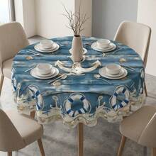 Navy Anchor Pattern Tablecloth, Coastal Blue Wood Grain Print, Perfect For Kitchen, Dinner, Party, Holiday Celebration And Outdoor Gathering - A - View 6
