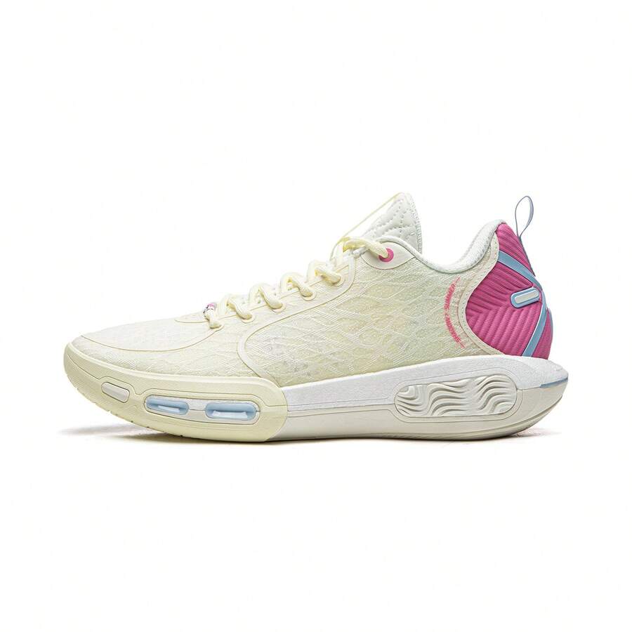 LI-NING SHADOW 7 Men's Low-Top Basketball Shoes, Full-Length BOOM Cushioning Anti-Slip Durable Sneakers ABPW003 ABPV011 - 乳白色/能量粉 - 查看 1