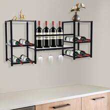 Wall-Mounted 3-Tier Wine Rack With Glass Holder, 20 Kg Load Capacity, Modern Wine Rack For Storage And Presentation In Kitchens, Bars, Wine Cellars And Restaurants, White, 87.88 X 39.88 X 24.89 Cm - Black - View 6