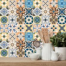 1 Pack (16pcs) Self-Adhesive Kitchen Stickers, Vintage Floral Pattern Flat Wall Decals, Scratch-Resistant, Oil-Proof, Easy To Clean Decorative Stickers, Suitable For Home, Kitchen, Room, Wall Decor - 16pcs - View 6
