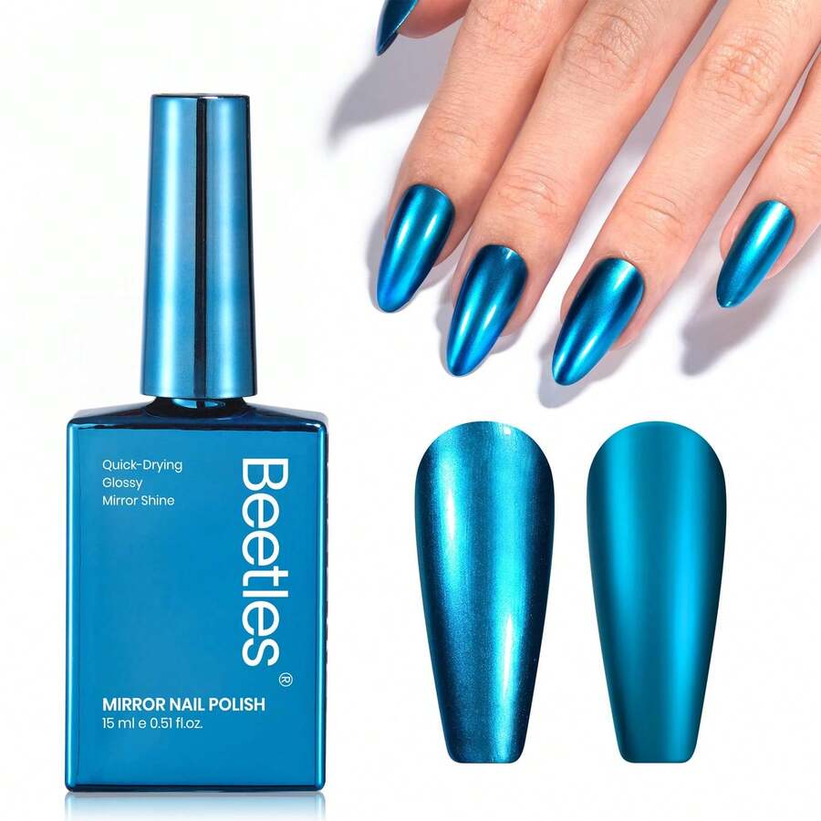 Beetles 15ml Metallic Blue Nail Polish - Blue Mirage Mirror Nail Polish Quick-Drying & High Gloss Nail Lacquer Metallic Effect Air Dry Home DIY Nail Art Home Salon - 藍色幻影 - 查看 1