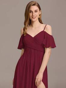 Elegant Off-Shoulder Chiffon Vintage Burgundy Bridesmaid Dress, Suitable For Weddings, Graduations, Valentine's Day And Other Occasions, Wear In Spring - Burgundy - View 6