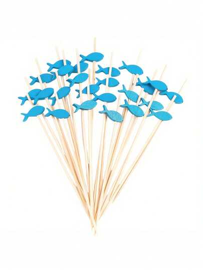 100/10/1pc Cute Blue Fish Shaped Food Picks (12cm/4.72in), Suitable For Decorating Cakes, Desserts, Salads And Sandwiches, Great For Hotels, Restaurants And Parties