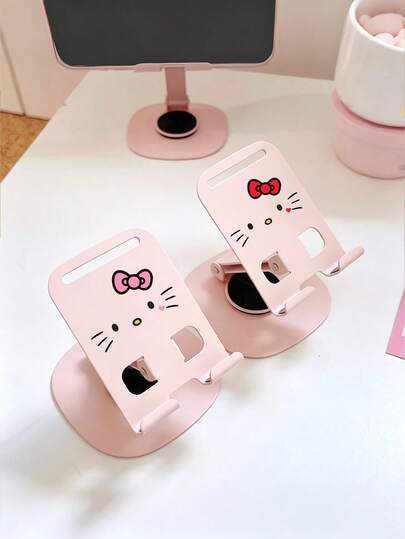 SANRIO Hello Kitty 粉色创意桌面手机/平板电脑支架，360°旋转可调节，平板电脑和手机桌面支架，适用于流媒体播放