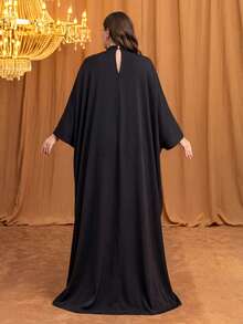 UNITHORSE Plus Size Round Neck Long Sleeve Sequin Embroidered Elegant Dress Spring Black - Black - View 3